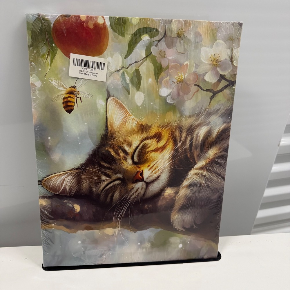 Sleeping Cat Canvas Wall Art Kitten Bee Flowers Nursery Decor 11x15 TQ-P012-10
